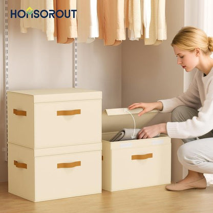 Homsorout Large Storage Bins - Front Opening Fabric Organizers with Lids, 2 Pack, Beige