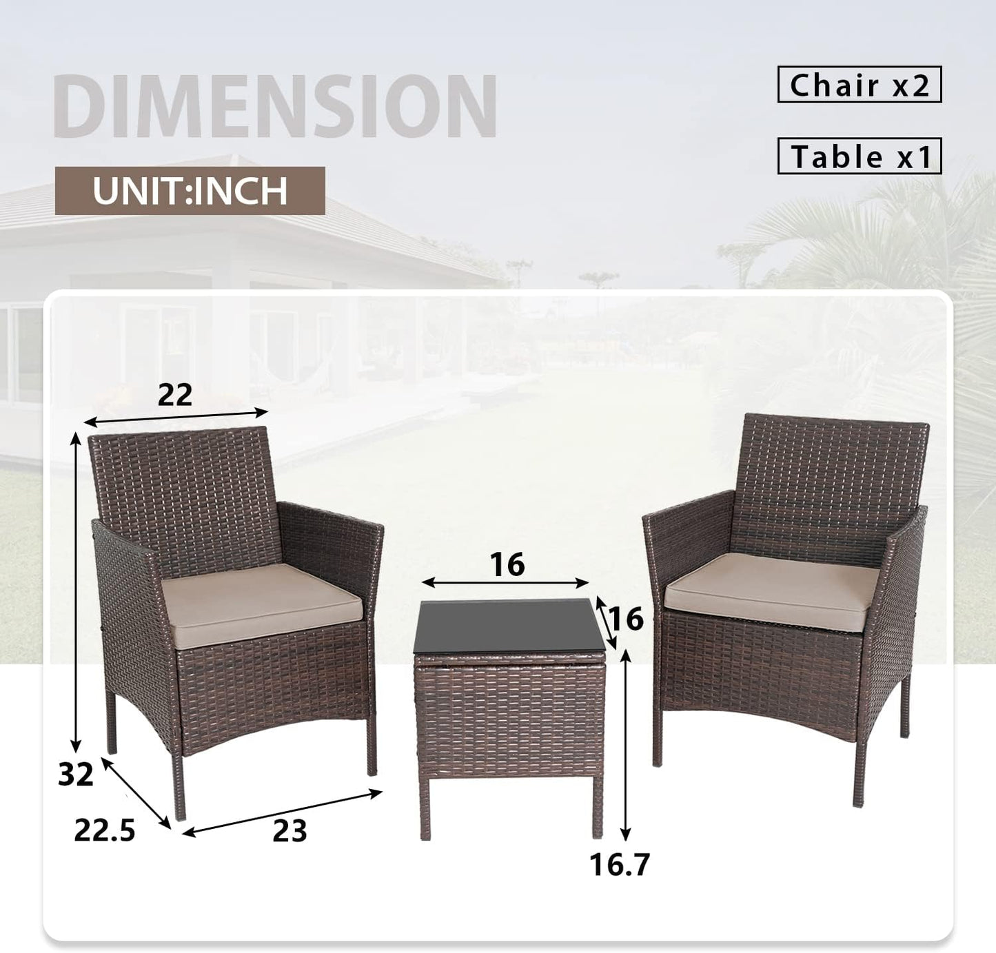 Skiennix 3-Piece Outdoor Wicker Bistro Set - Stylish Patio Furniture with 2 Cushioned Chairs & Coffee Table