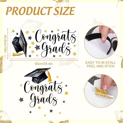 FYSUIMU Graduation Cap Decal - Black & Gold Welcome Sign for Party Backdrop & Balloon Arch