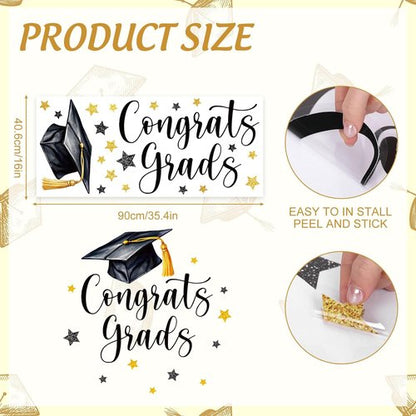 FYSUIMU Graduation Cap Decal - Black & Gold Welcome Sign for Party Backdrop & Balloon Arch