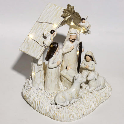 Nativity Set with LED Lights - Christmas Nativity Scene & Manger for Festive Table Decoration