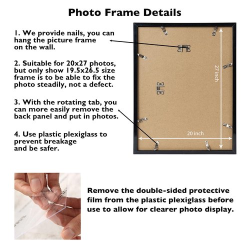 JCJMY 20x27 Picture Frame Black for Puzzles Poster Photo Picture, Horizontal and Vertical Formats for Wall Hanging, 20 x 27 Wall Gallery Poster Photo Puzzles Frame for 20 by 27 Photos Posters,Black