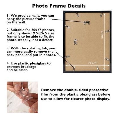 JCJMY 20x27 Picture Frame Black for Puzzles Poster Photo Picture, Horizontal and Vertical Formats for Wall Hanging, 20 x 27 Wall Gallery Poster Photo Puzzles Frame for 20 by 27 Photos Posters,Black