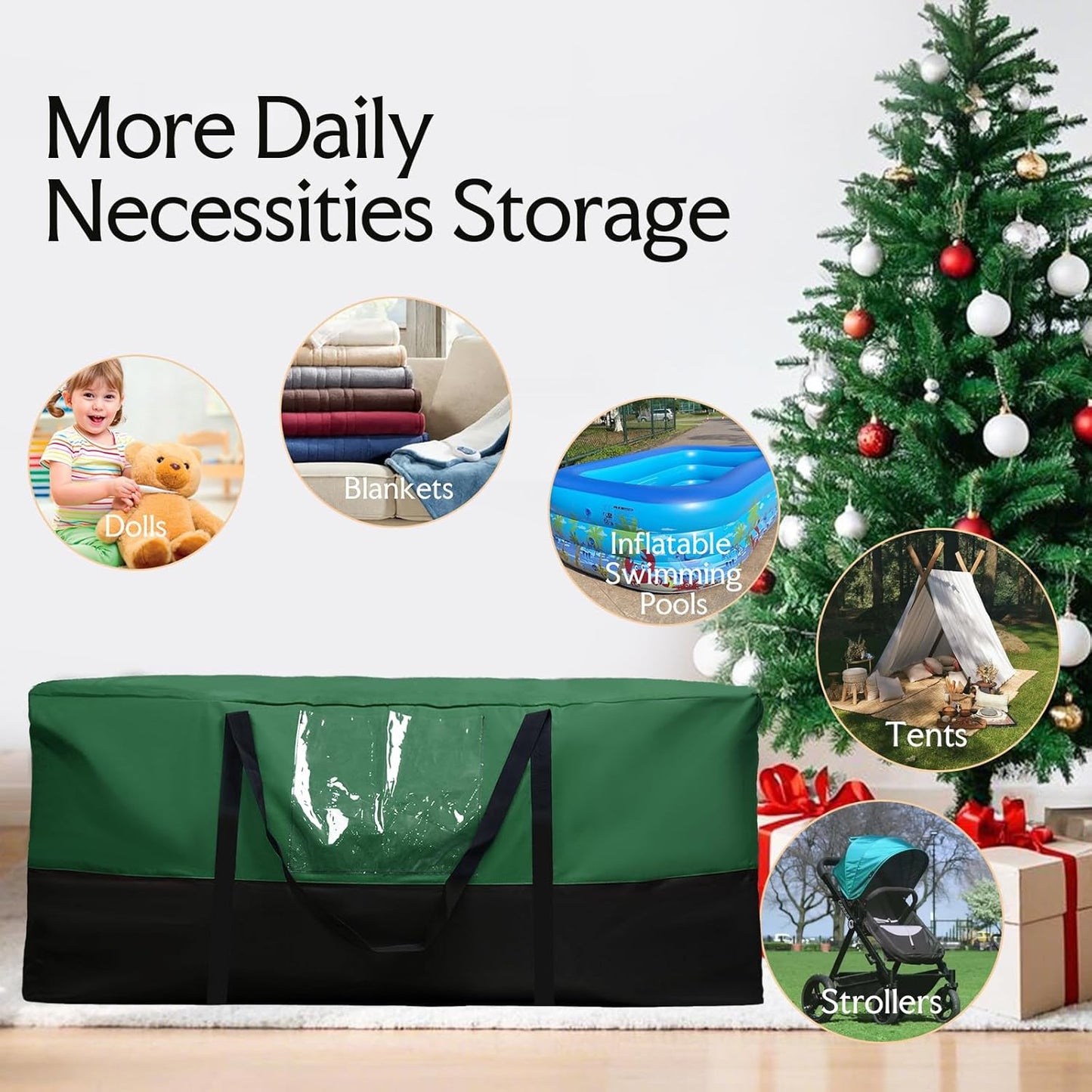 Skiennix Christmas Tree Storage Bag - Fits Up to 8 Ft Tall Trees | Heavy-Duty 600D Oxford Material, Dampproof with Reinforced Handles & Dual Zipper