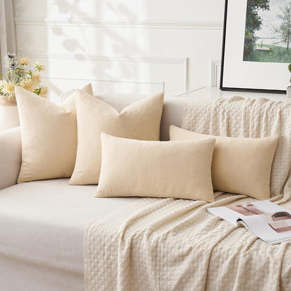 MIULEE Beige Couch Pillow Covers - Soft Chenille Decorative Throw Pillows | 18x18 Inch, Set of 2 for Sofa & Living Room