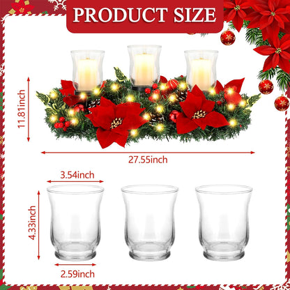 Sliner Christmas Candle Holder - Romantic Poinsettia Glass Centerpiece for Holiday Table Decor
