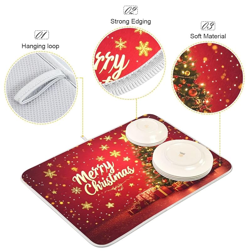Christmas Dish Drying Mat 18x24in - Quick-Absorb Dish Rack Pad for Kitchen (Variation: Christmas #9+18x24in)