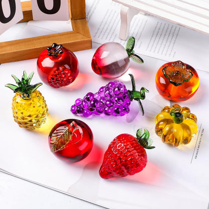Skiennix Crystal Fruit Collectibles - Set of 2 Peach & Pomegranate Figurines | Mini Glass Decor for Home & Office