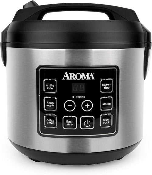Aroma Housewares Digital Rice Cooker - 20 Cup Capacity, Slow Cooker & Food Steamer, Stainless Steel Exterior, Black