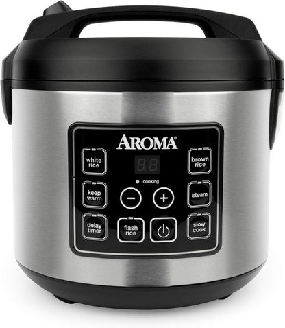 Aroma Housewares Digital Rice Cooker - 20 Cup Capacity, Slow Cooker & Food Steamer, Stainless Steel Exterior, Black