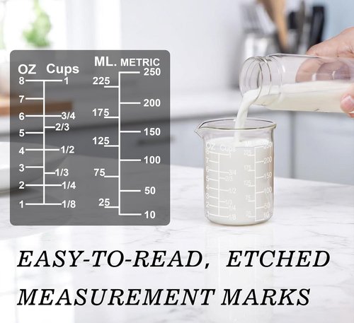 Ackers Measuring Cup Set - Glass Etching Design | 1/2-Cup, 1-Cup, 2-Cup | Dishwasher & Microwave Safe