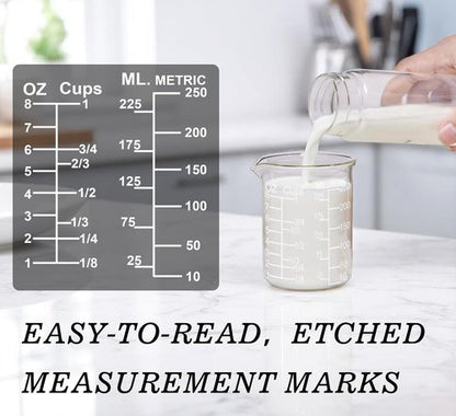 Ackers Measuring Cup Set - Glass Etching Design | 1/2-Cup, 1-Cup, 2-Cup | Dishwasher & Microwave Safe