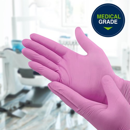 HALYARD PINK UNDERGUARD Nitrile Exam Gloves, Powder-Free, 4.7 mil, Extended 12 Inches Cuff, Pink, Medium, 47454 (Box of 100)