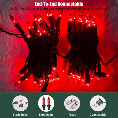 HISHINY Christmas Lights - 100 Count Red String Lights for Indoor/Outdoor Decor | UL Certified, 21 Feet