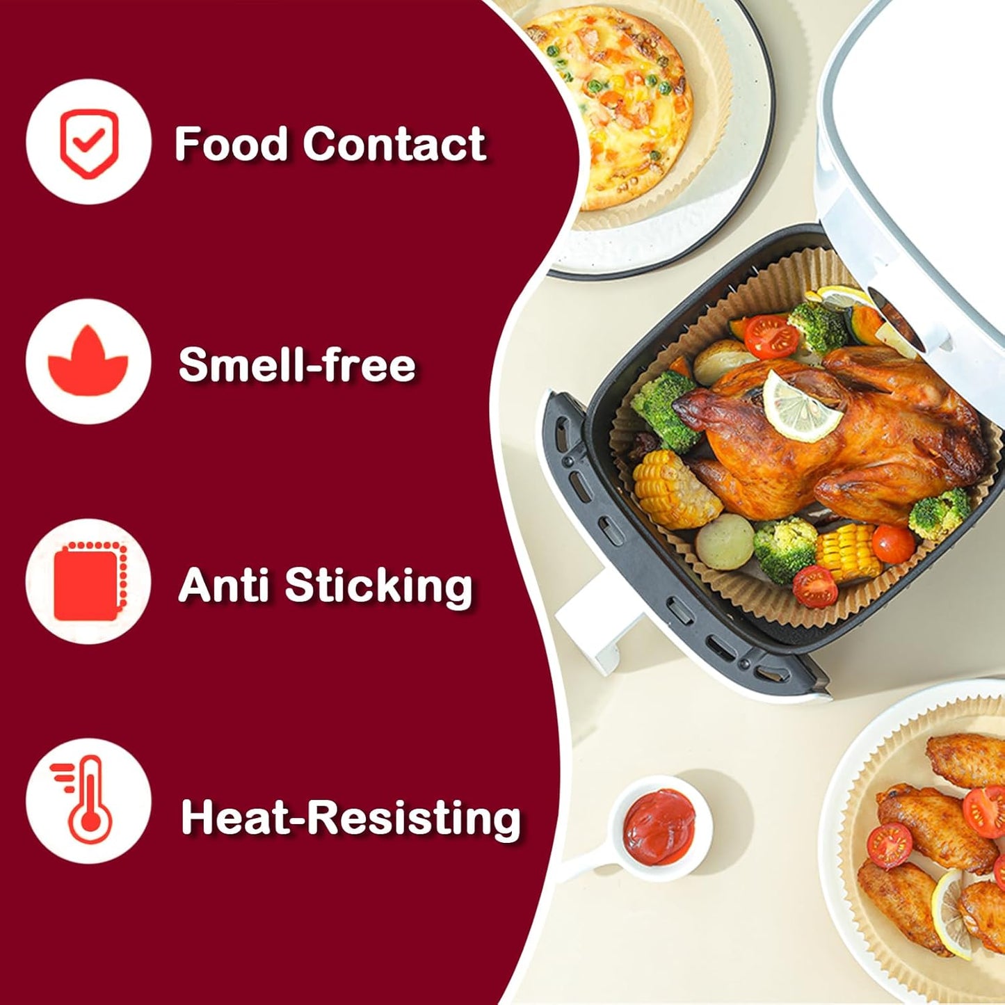 Ninja Air Fryer Liners - Non-Stick Parchment Paper for 4-8QT Baskets | 225PCS Round Liners