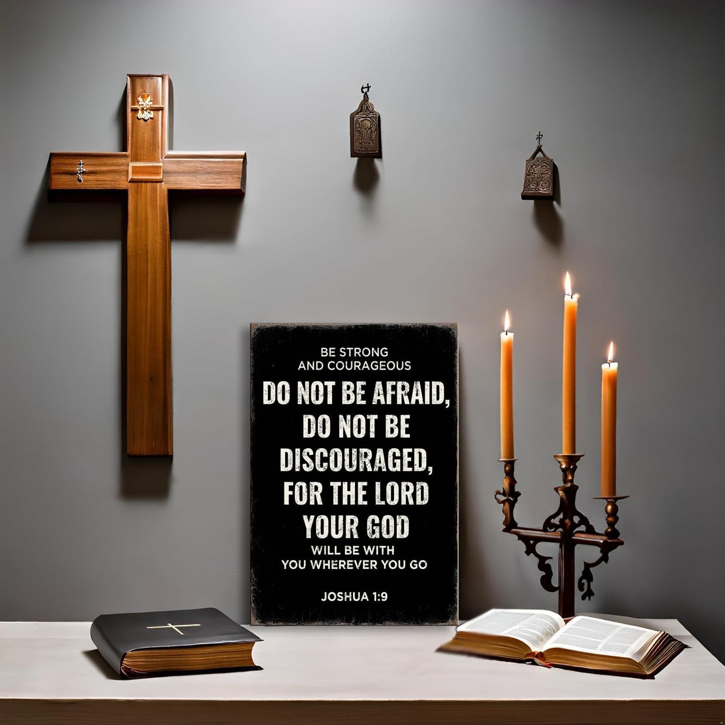 Be Strong and Courageous | Joshua 1:9 Bible Verse Canvas Wall Art - Inspirational Christian Decor for Home & Prayer Room