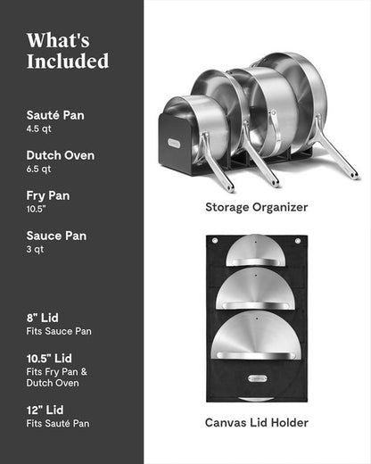 Caraway Stainless Steel Cookware Set - 12-Piece 5-Ply Pots & Pans - Non-Toxic, PTFE & PFOA Free, Space-Saving Design