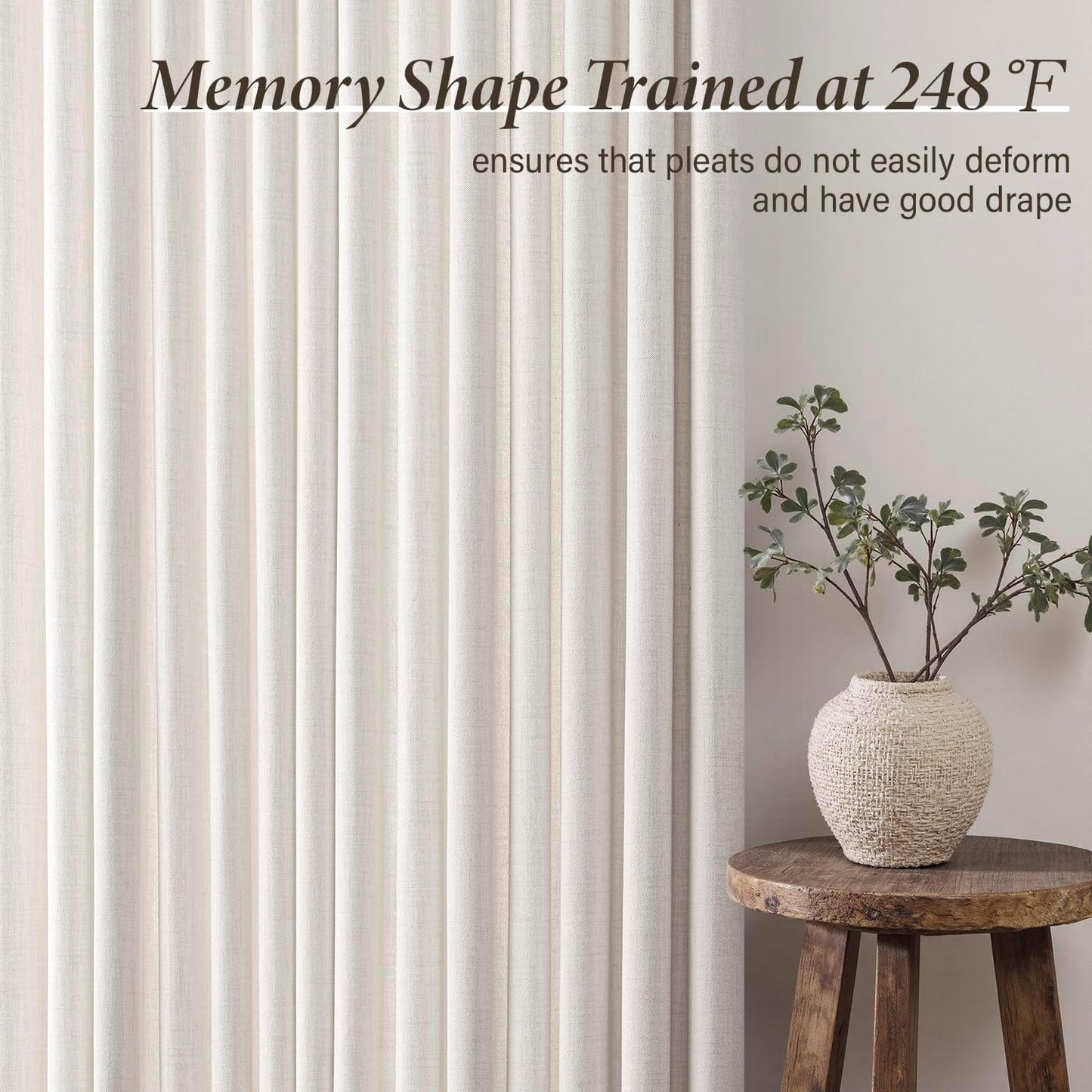 MIULEE Pinch Pleated Thick Linen Curtains - 90 Inch, 4 Panels, Semi-Sheer Light Filtering Drapes in Beige & White