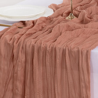 Socomi Cheesecloth Table Runner - 120 Inch Dusty Rose Boho Rustic Decor for Weddings & Events