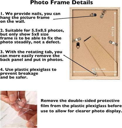 JCJMY Picture Frame - 5.5x8.5 Wall Mount or Tabletop Display | Shatter Resistant Plexiglass, Natural Finish