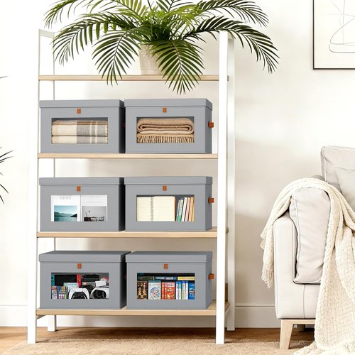DIMJ Storage Bins - 4 Pack Large Fabric Closet Organizers with Lids & Handles | Collapsible Decorative Storage for Under Bed & Shelves