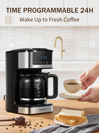 Skiennix Programmable Drip Coffee Maker - 12 Cup Capacity with Iced Coffee Function | Black & Stainless Steel