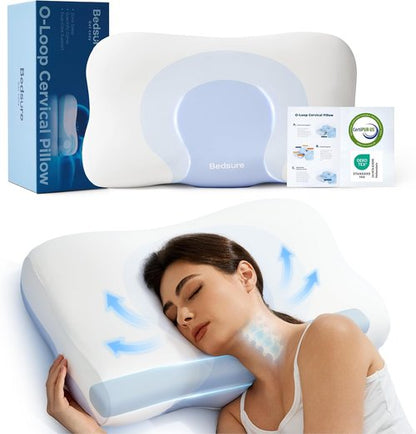 Bedsure Cervical Neck Pillow - Ergonomic Memory Foam for Side & Back Sleepers | Orthopedic Support for Pain Relief