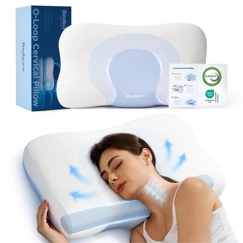 Bedsure Cervical Neck Pillow - Ergonomic Memory Foam Pillows for Side & Back Sleepers, Orthopedic Shape Gently Supports Head & Neck, Shoulder Pain Relief for Deeper Sleep Cloud Pillow