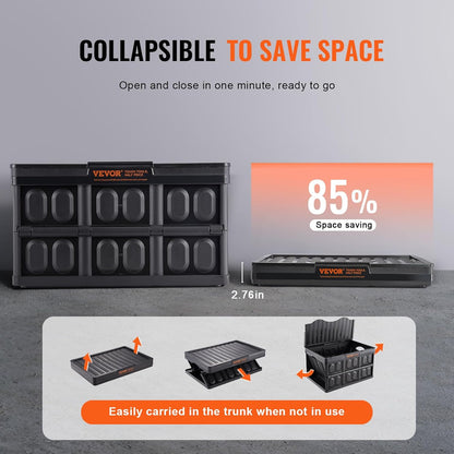 VEVOR 65L Collapsible Storage Bins - Stackable Utility Crates with Lids for Organizing Tools, Food & More