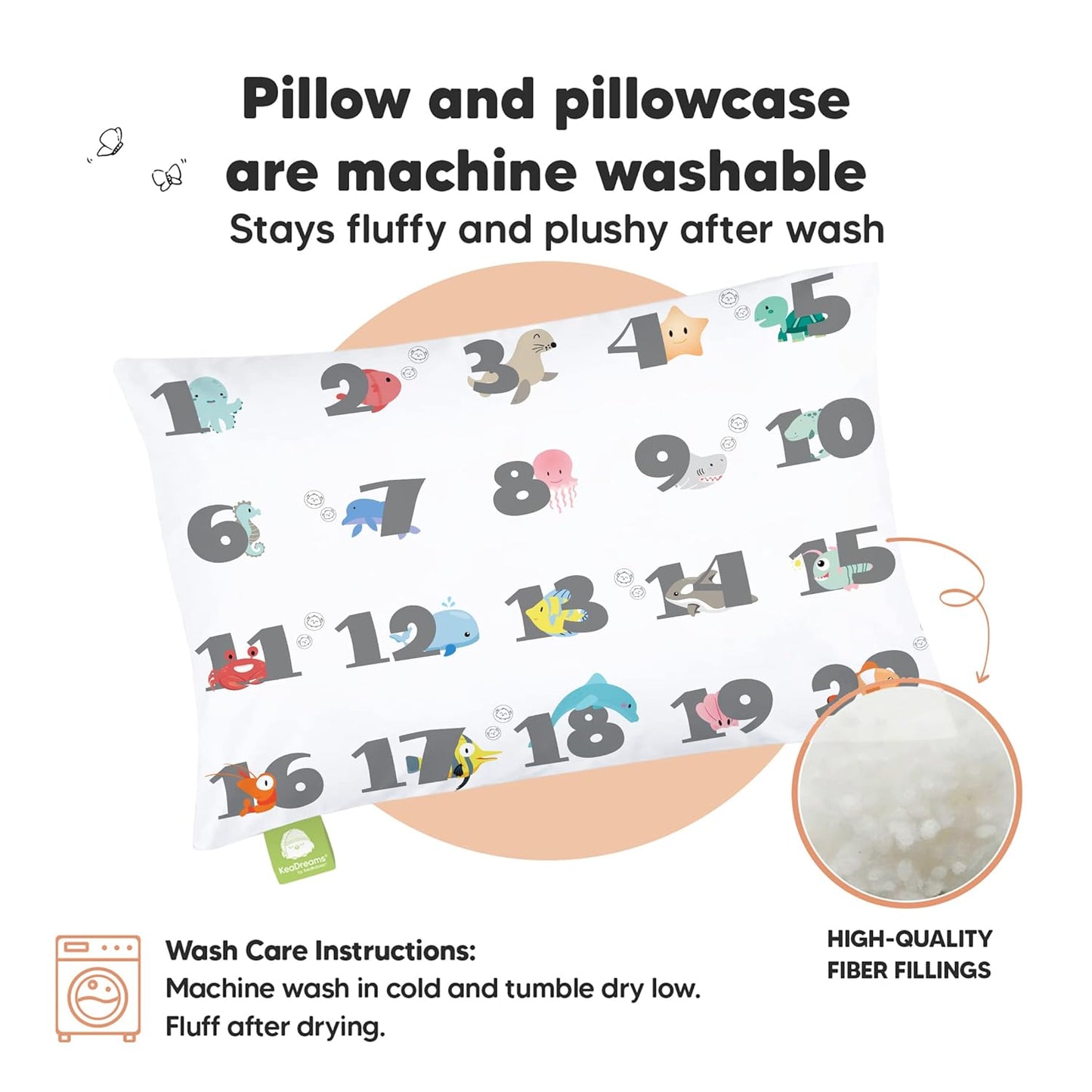 My Little Dreamy Toddler Pillow - Organic Cotton Travel Bed Pillow with Soft Pillowcase | 13x18 Inches, Machine Washable for Ages 2-5