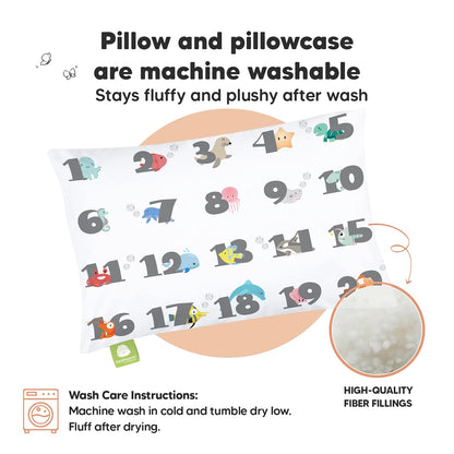 My Little Dreamy Toddler Pillow - Organic Cotton Travel Bed Pillow with Soft Pillowcase | 13x18 Inches, Machine Washable for Ages 2-5