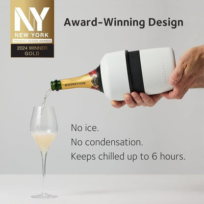 Huski Champagne Chiller | NEW | Award-Winning Iceless Design with Detachable Bottle Stopper | Keeps Wine Cold up to 6 Hours | Fits most 750ml Champagne, Prosecco & Sparkling Wine Bottles (Stainless)