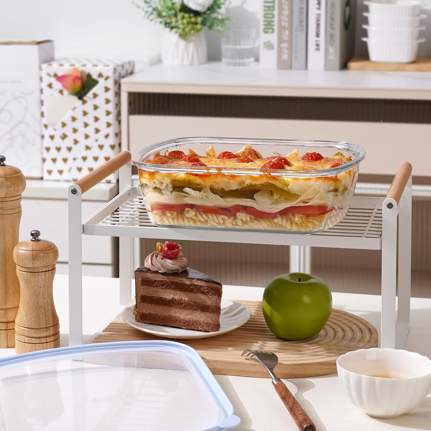 NUTRIUPS Glass Baking Dish - BPA-Free Lids, Square Casserole Pan for Oven & Dishwasher | 2.6L, Blue