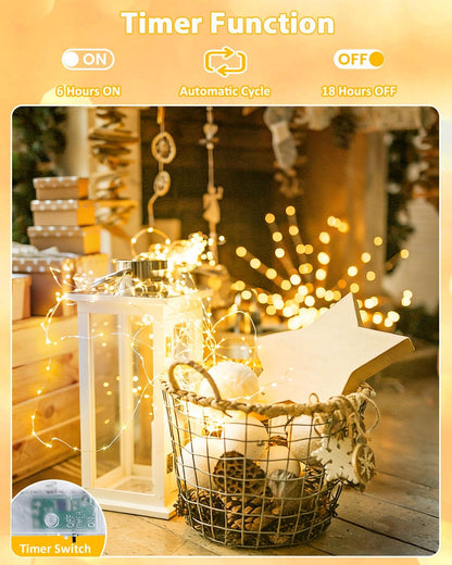 Skiennix 6 Pack Fairy Lights - Battery Operated 20FT 60LED String Lights for Indoor/Outdoor Decor | Warm White