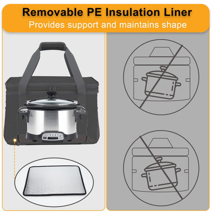 Wigojoy Slow Cooker Carrying Bag, Double Layer Insulated Design Slow Cooker Carrier with Removable Hard Liner and Pot Lid Fastener for 6-8 Quart Crock Pot, Black