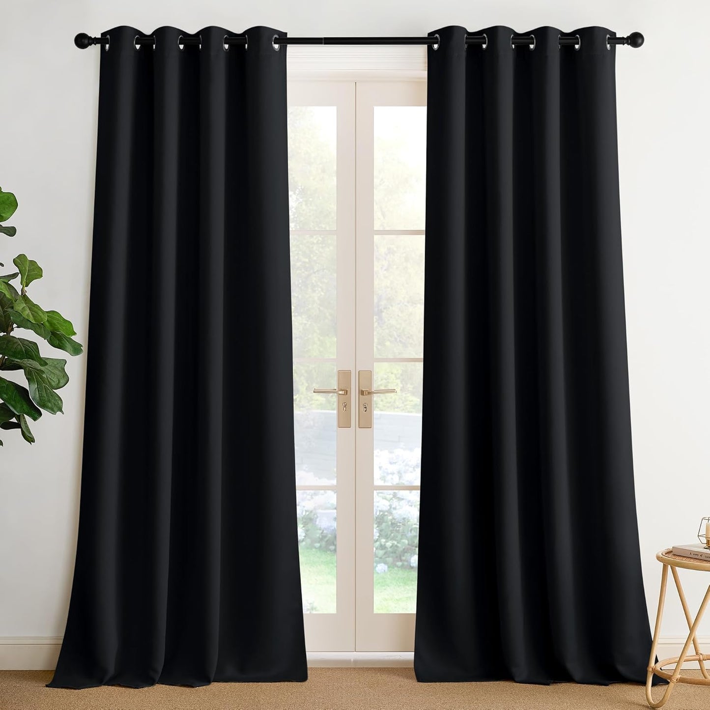 NICETOWN Blackout Curtains - Grommet Drapes for Total Darkness - 95 Inches Long, Black