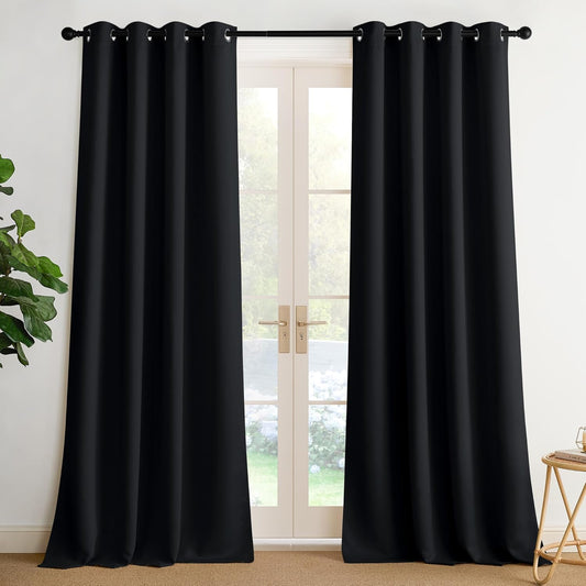 NICETOWN Blackout Curtains - Grommet Drapes for Total Darkness - 95 Inches Long, Black