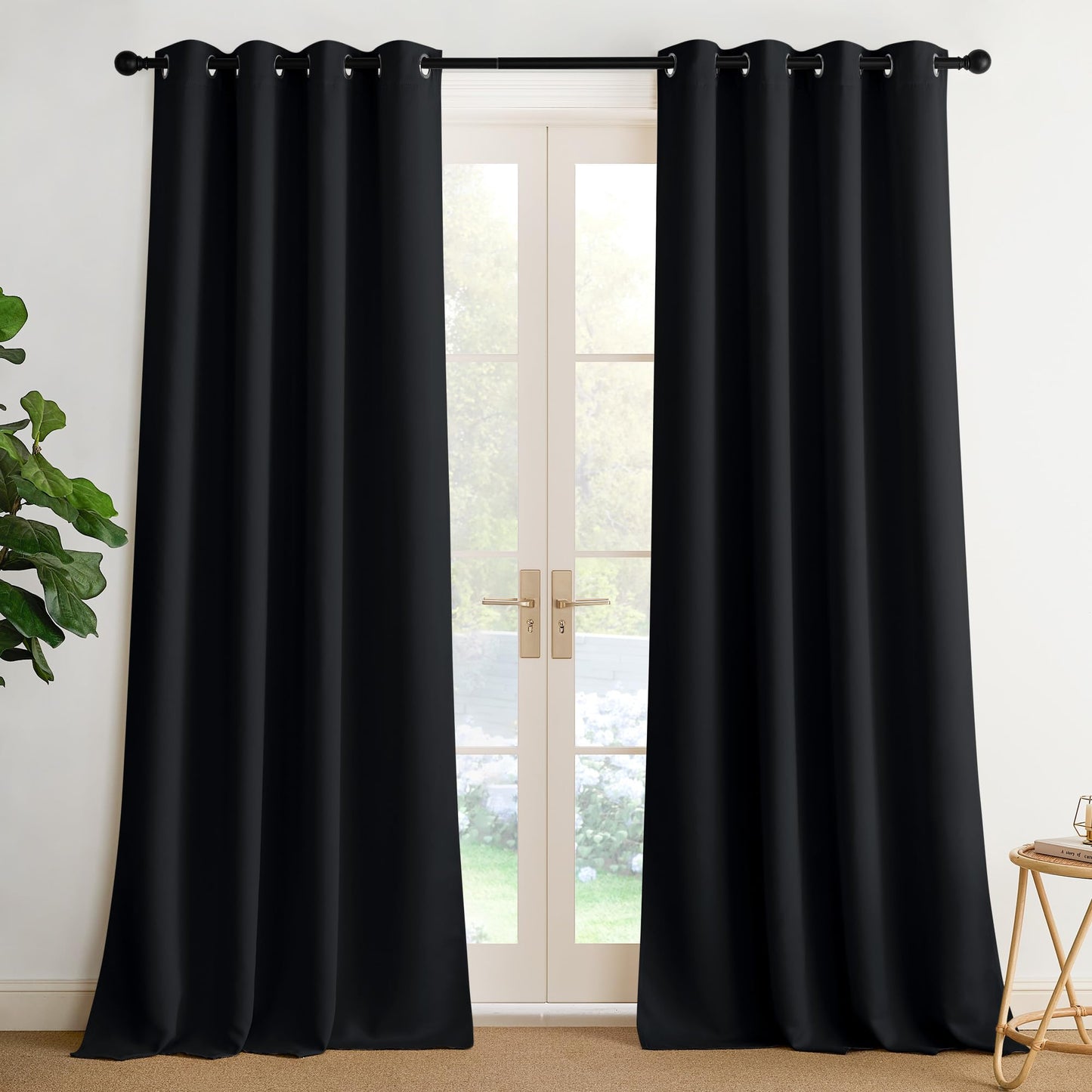 NICETOWN Room Darkening Draperies Curtains Panels, 2 Panels Black W52 x L102