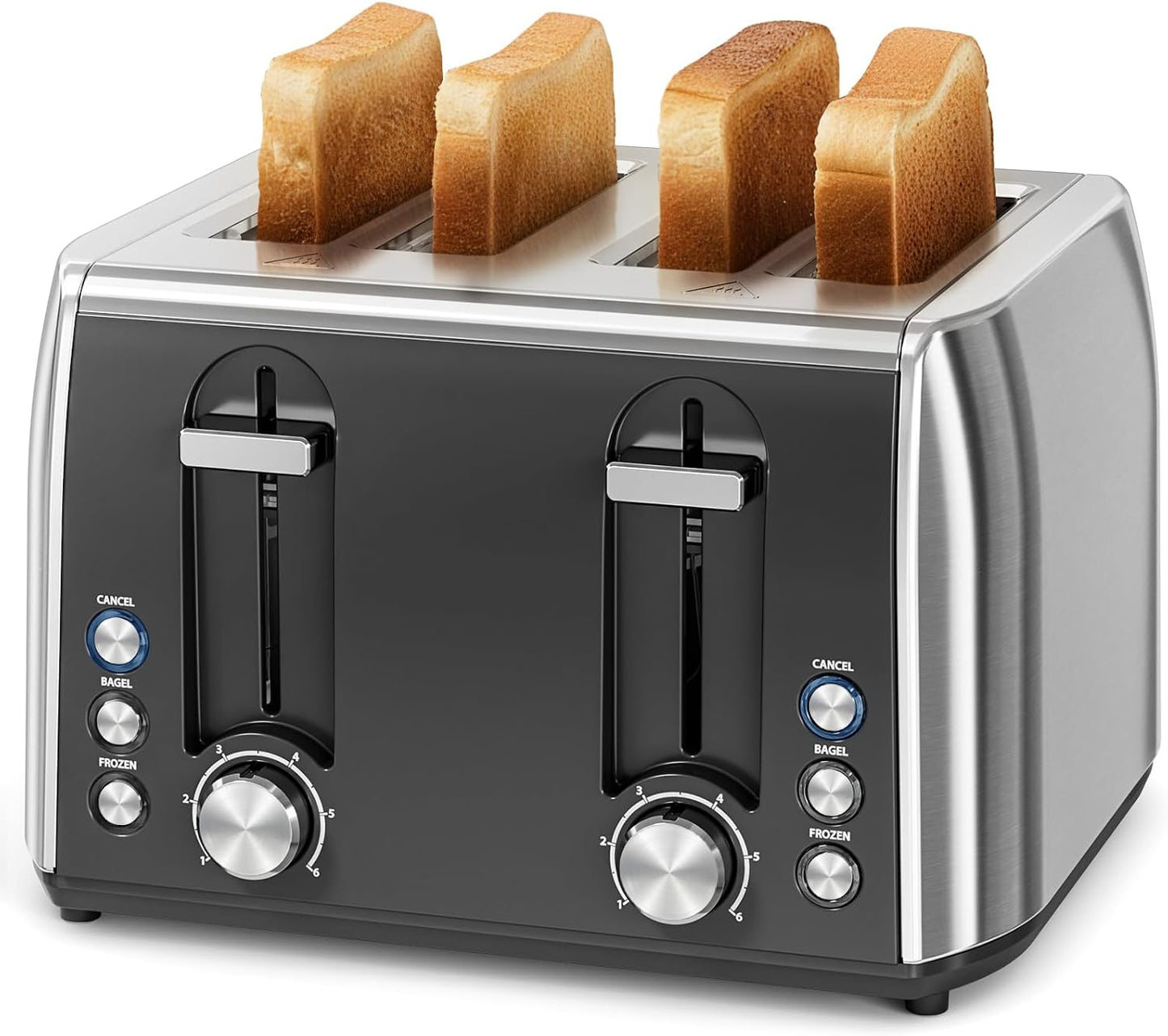 Skiennix 4-Slice Stainless Steel Toaster - 6 Browning Settings, Removable Crumb Tray, Perfect for Bagels & Waffles