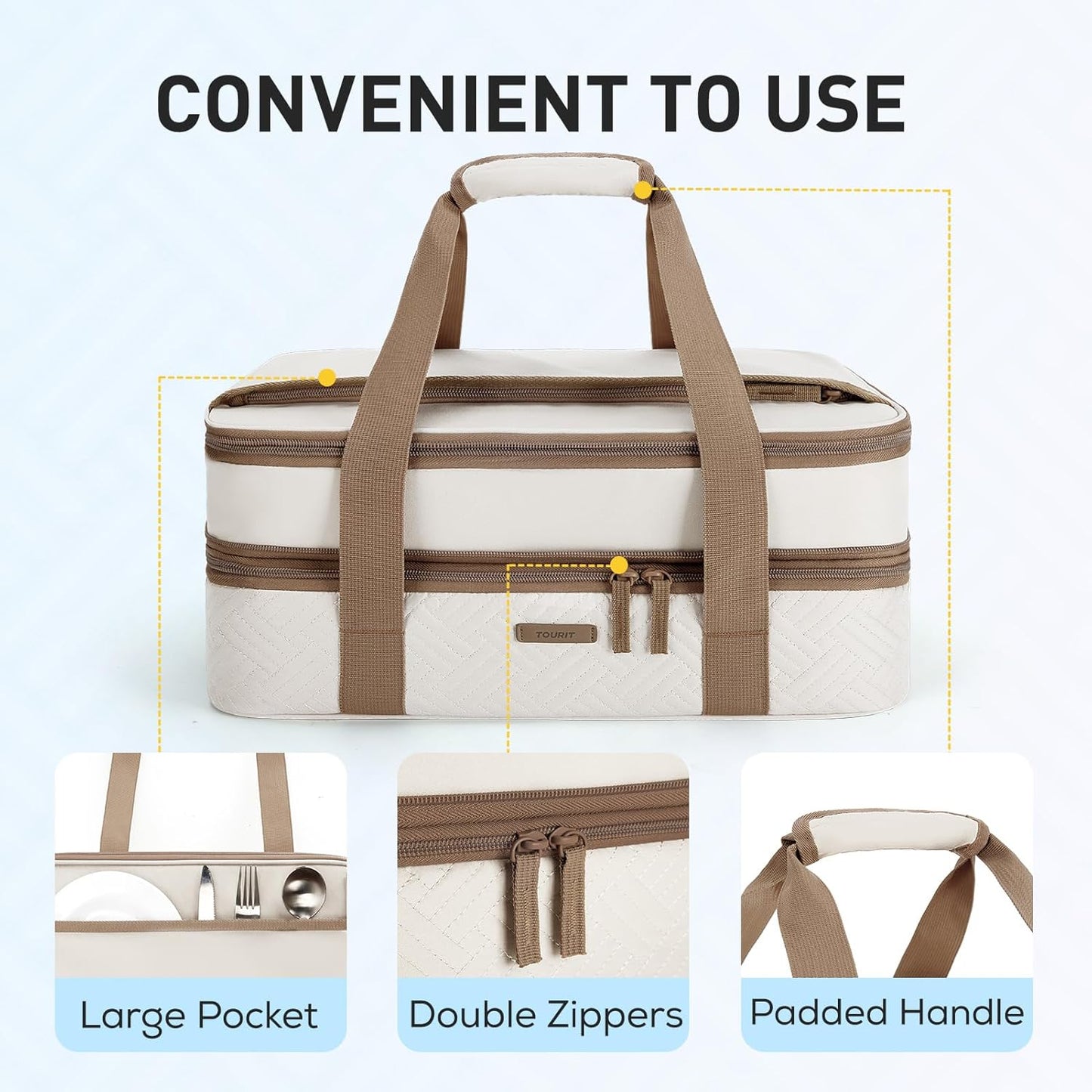 TOURIT Double Decker Insulated Casserole Carrier - Expandable Thermal Food Carrier for Picnics | Fits 9" x 13" Dishes