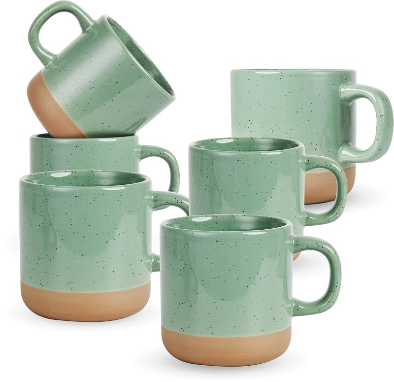 BYCNZB 12oz Mug Set - 6 Green Coffee Tea Cups with Handles