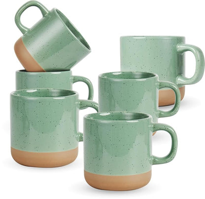 BYCNZB 12oz Mug Set - 6 Green Coffee Tea Cups with Handles