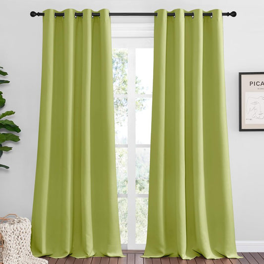 NICETOWN Fresh Green Blackout Curtains 96 inches Length for Living Room, 2 Panels, 55" Wide, Thermal Insulated Long Drapes for Large Window