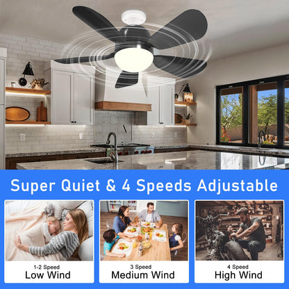 Socket Fans with Remote, E26 Screw in Ceiling Fans with Dimmable Lights, Adjustable Powerful Airflow Quiet Ceiling Fan Light Kit Bulb for Bedroom, Living Room, Kitchen, Garage (Black 2Pack)