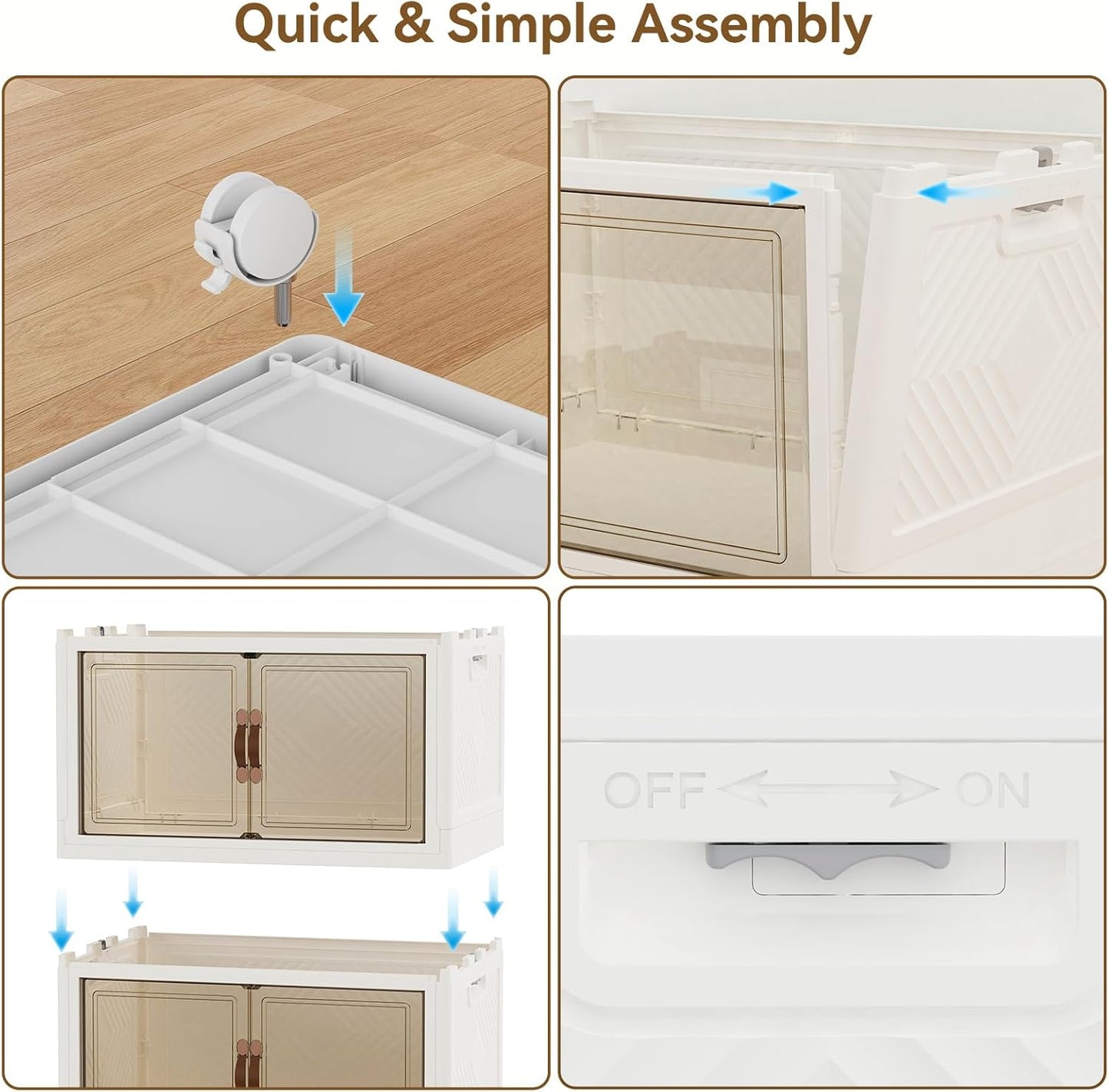 SAILUN Stackable Storage Bins - Collapsible 36 Gallon Bins with Lid & Doors | 3 Pack, White, 19.7" W x 12.6" D x 34" H