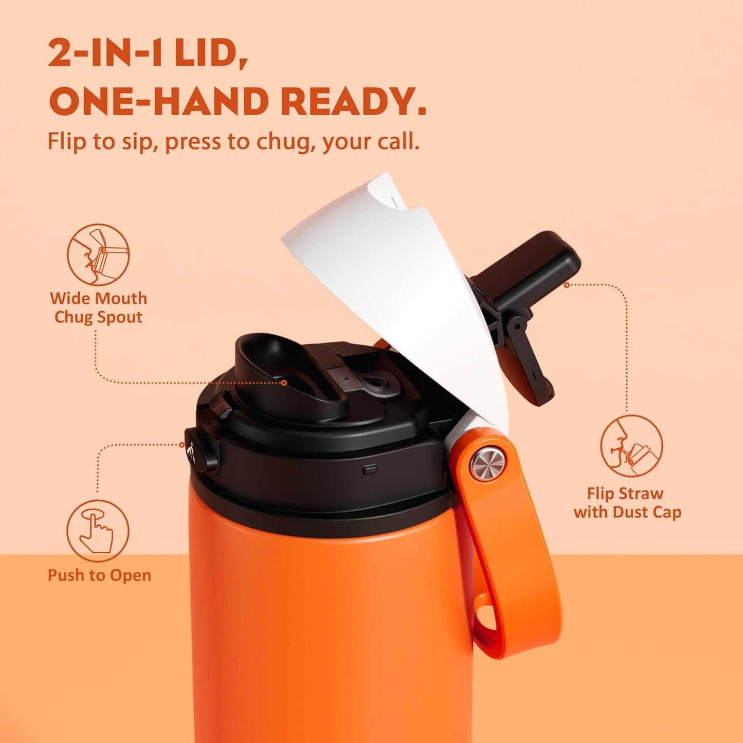 POWCAN 18 oz Insulated Water Bottle - 2-in-1 Push-Button Spout & Quick-Flip Straw, Leakproof, Ideal for Sports & Gym (Sunny Puppy)