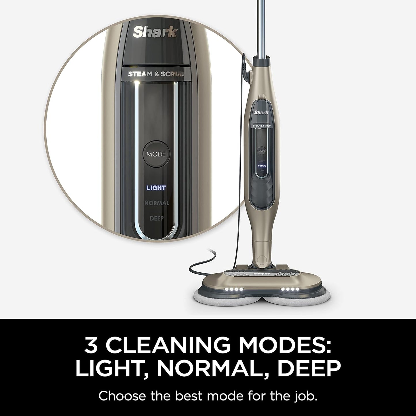 Shark S7001 Mop - 3 Steam Modes & LED Headlights - Scrub & Sanitize Hard Floors - Gold Finish