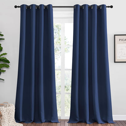 NICETOWN Navy Blackout Curtains - Thermal Insulated Room Darkening Drapes | 120" Long, Set of 2, 55" W