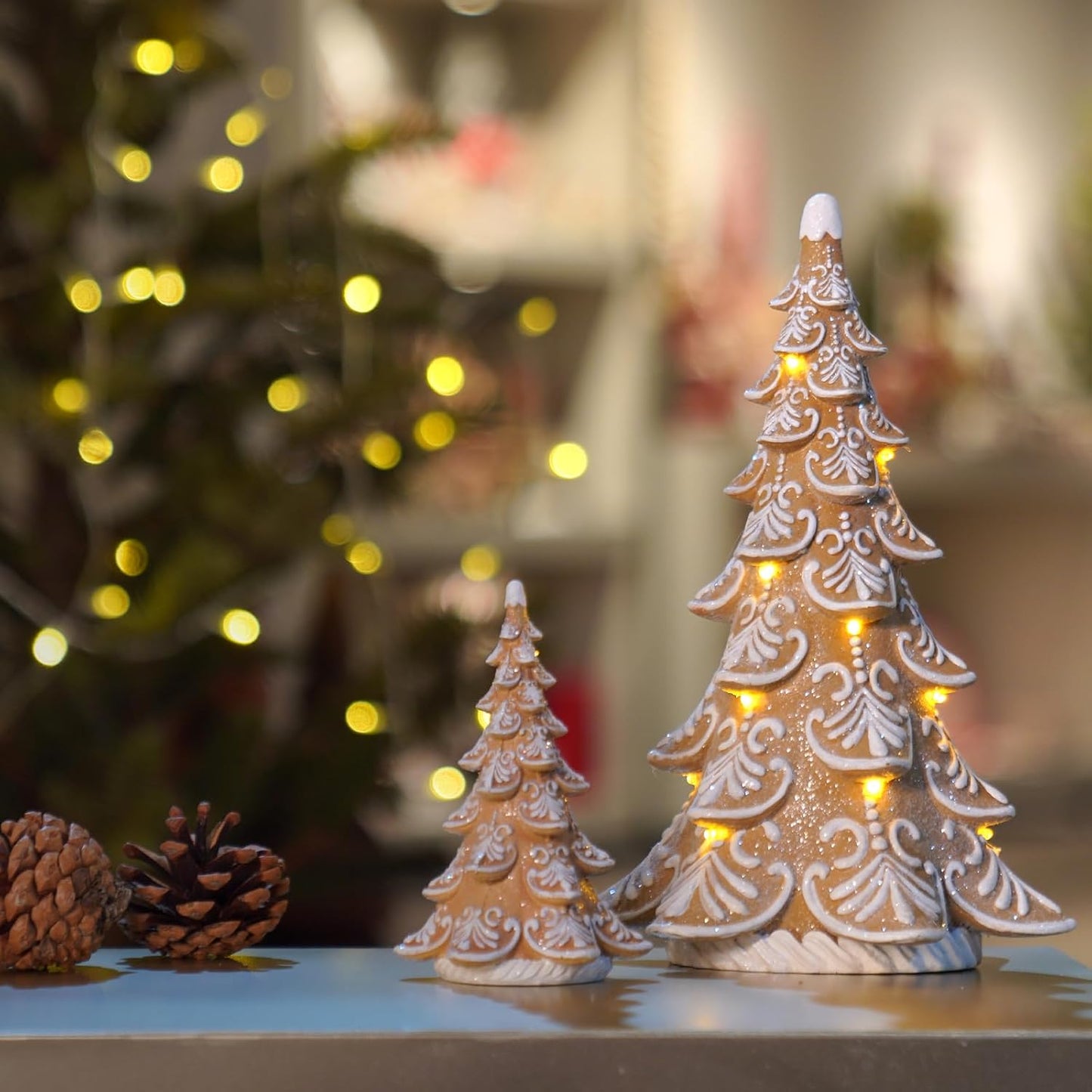 Cynkeyee Gingerbread Christmas Tree Decorations - Indoor Xmas Lights & Centerpiece | 6.5x4.5x10 Inch
