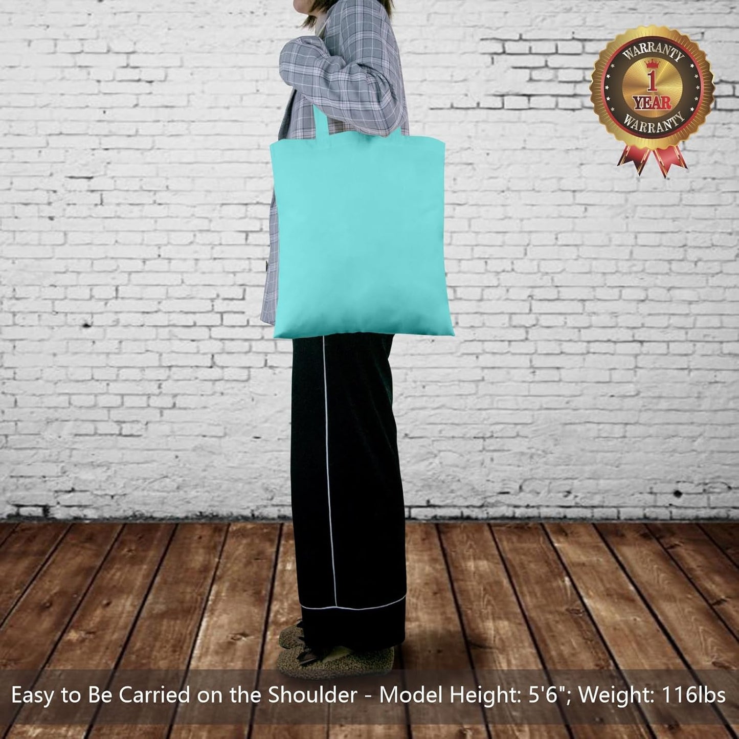 TOPDesign 16"x15" Aqua Blue Cotton Tote Bags - 6-Pack Lightweight Reusable Grocery Bags for DIY & Promotions